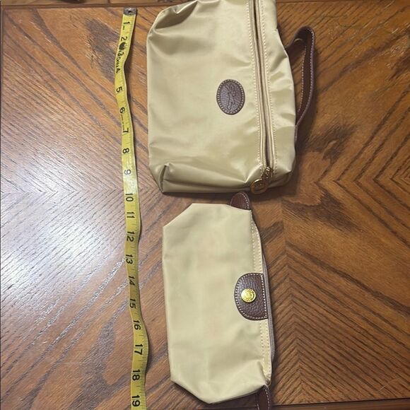 VTG Longchamp Cream and Brown Cosmetic Bag Set with Leather Accents - Picture 8 of 8